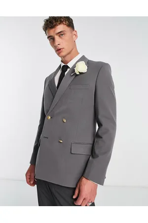 ASOS Wedding skinny blazer with gold buttons in charcoal