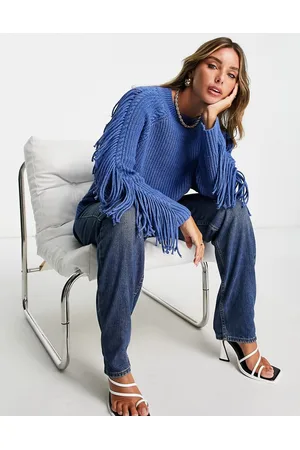 Whistles Oversized cable knit jumper with fringe sleeves in bold