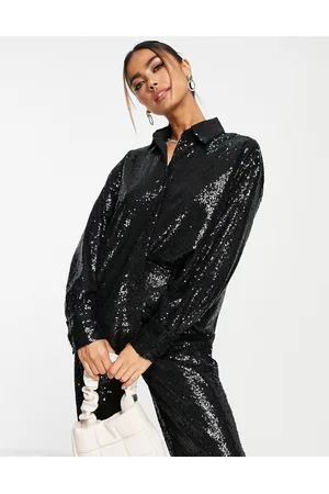 In The Style Exclusive sequin oversized shirt co-ord in