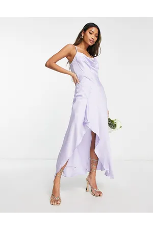 Liquorish Bridesmaid editorial satin slip dress with frill detail in dreamy