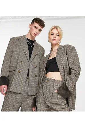 Reclaimed Unisex oversized blazer co-ord in check with fur trim