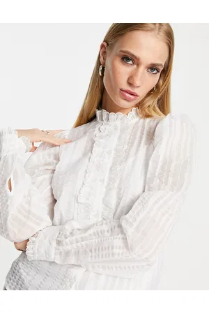 & OTHER STORIES High neck frill blouse in off