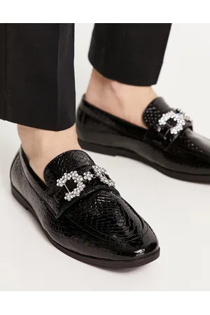 ASOS Loafers in patent faux snake with diamante snaffle detail