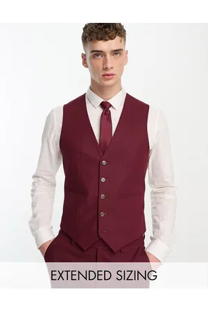 ASOS Super skinny linen mix waistcoat in burgundy