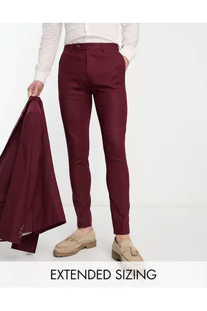 ASOS Super skinny linen mix suit trouser in burgundy