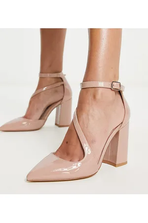 London Rebel Pointed block heel shoes in beige
