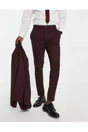 ASOS Wedding super skinny suit trousers in micro texture in burgundy