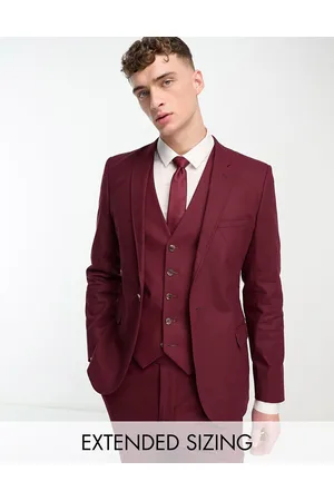 ASOS Super skinny linen mix suit jacket in burgundy
