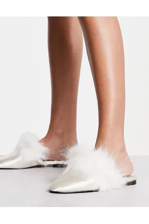 & OTHER STORIES Satin faux fur trim slip on shoes in off