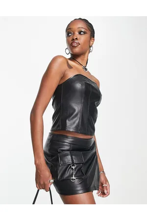 Motel Faux leather bustier crop top in co-ord