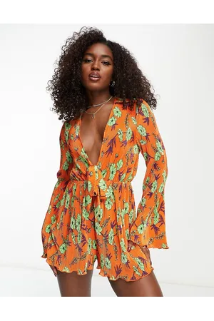 ASOS Naiset Haalarit - Plisse knot front playsuit in floral