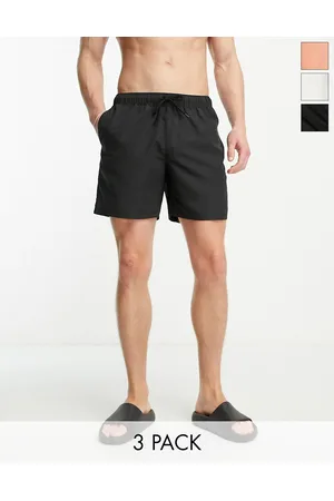 ASOS 3 pack swim shorts in mid length in black/white/orange SAVE