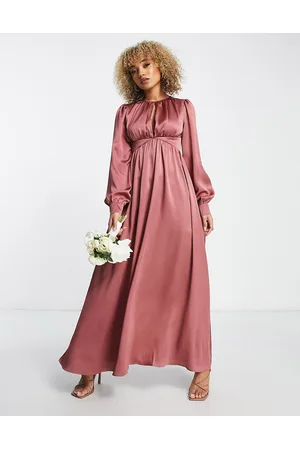Liquorish Satin maxi dress with waist detail and keyhole in forever rose