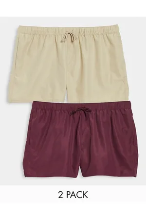 ASOS 2 pack swim shorts in short length in beige/burgundy SAVE
