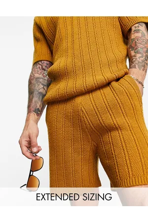 ASOS Miehet Setit - Co-ord cable knit shorts in tan