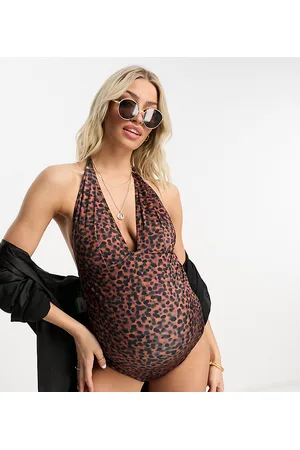 ASOS ASOS DESIGN Maternity exclusive halter plunge swimsuit in tortoise shell print