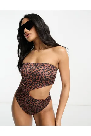 ASOS Bandeau cut out swimsuit in tortoise shell print