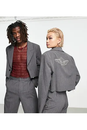 COLLUSION Setit - Unisex cropped blazer with angel graphic in stripe co-ord