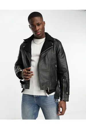 Barney's originals leather biker jacket with mock hot sale croc panels