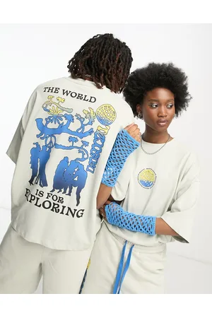 ASOS T-paidat - ASOS Daysocial unisex co-ord oversized t-shirt in heavyweight jersey with exploring graphic print in blue
