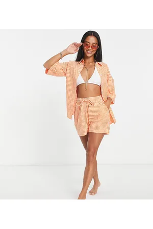 Influence Naiset Setit - Petite beach shirt and shorts co-ord in check