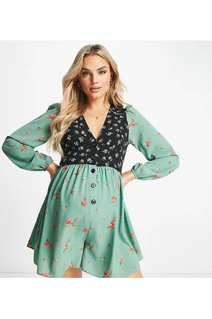 ASOS Naiset Haalarit - ASOS DESIGN Maternity bubble crepe plunge neck playsuit with puff sleeve in mixed print