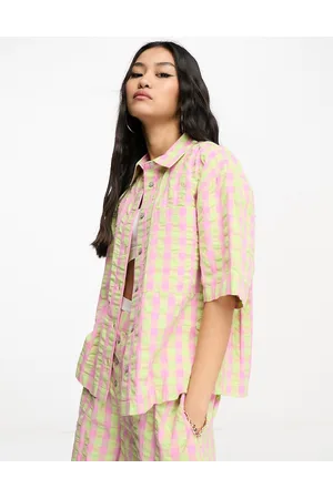 ASOS Naiset Setit - Co-ord oversized boxy shirt in pink and green check