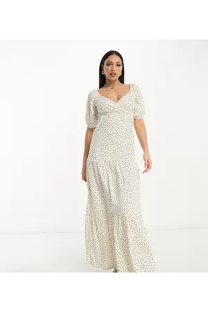 ASOS Naiset Kesämekot - ASOS DESIGN Tall short sleeve wrap tiered midi dress in white base spot