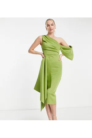 ASOS Naiset Kynämekot - ASOS DESIGN Tall off shoulder pencil midi dress with ruffle detail in olive