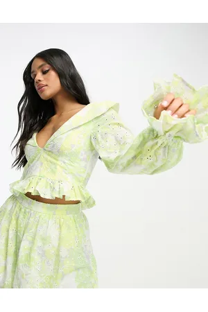 ASOS Naiset Setit - Floral broderie co-ord top in lime