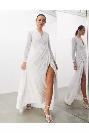 ASOS Naiset Juhlamekot - Alexa sequin long sleeve wrap wedding dress in