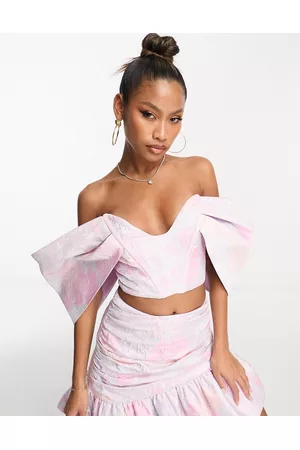ASOS Naiset Crop - Co-ord sweetheart extreme sleeve corsetted crop top in pastel floral jacquard