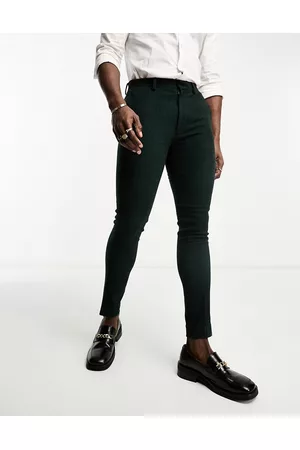 ASOS Miehet Skinny Farkut - Super skinny wool mix suit trousers in herringbone in