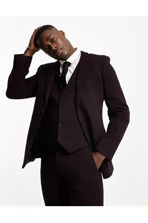 ASOS Miehet Skinny Farkut - Super skinny wool mix suit jacket in herringbone in burgundy