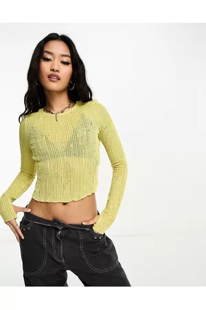 ASOS Naiset Crop - Ladder textured long sleeve top in chartreuse