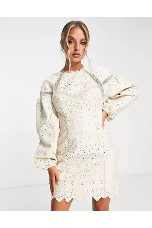 ASOS Naiset Juhlamekot - PU broderie mini dress with lace inserts in cream