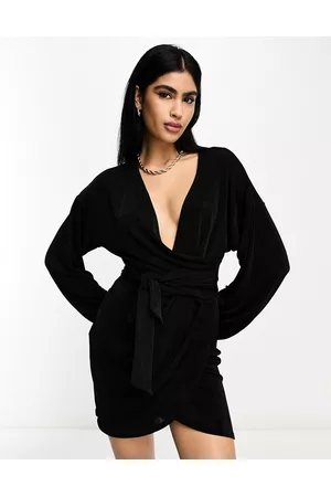 ASOS Naiset Iltapuvut - Long sleeve mini wrap dress with side tie in