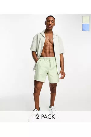 ASOS Miehet Uimashortsit - 2 pack swim shorts in mid length in light green/blue SAVE