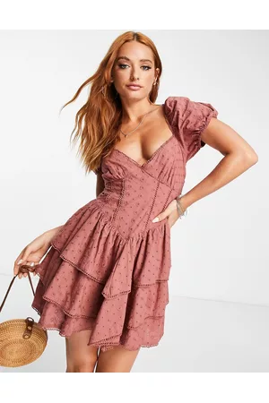 ASOS Naiset Kesämekot - Rodeo micro broderie mini dress with open back in chocolate