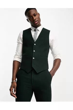 ASOS Miehet Skinny Farkut - Super skinny wool mix suit waistcoat in herringbone in dark