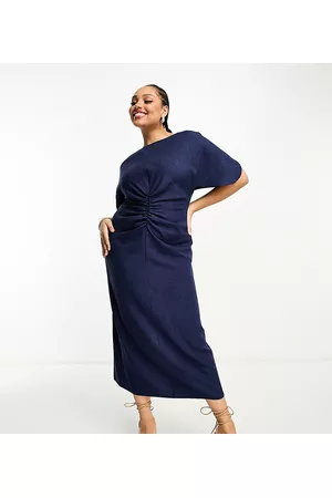 ASOS Naiset Midimekot - ASOS DESIGN Curve linen-look flutter sleeve midi dress with ruching detail in