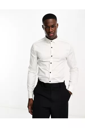 ASOS Miehet Kauluspaidat - Premium skinny sateen shirt with wing collar and contrast buttons