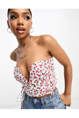 ASOS Naiset Crop - Corset top with lace up sides in rose print