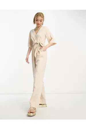 ASYOU knitted rib body sculpt jumpsuit in sand