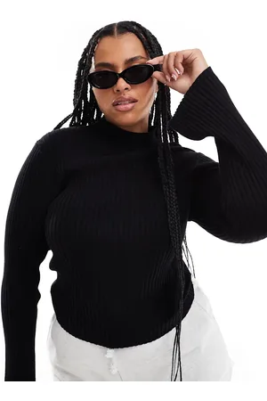 Threadbare Plus high neck split sleeve jumper in black