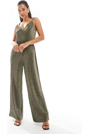 VERO MODA Sort jumpsuit med stropper, vide ben og guldfarvet glimmer