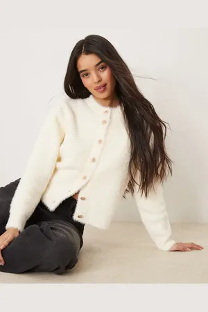 Y.A.S Cremehvid strikket cardigan med tekstur