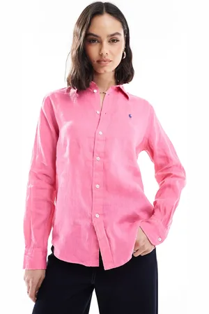 Ralph Lauren Pink hørskjorte med logo-Lyserød