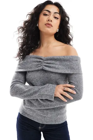 ONLY Strikket grå offshoulder-trøje