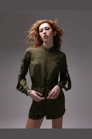 Topshop Utility-playsuit med lynlås foran i kakigrøn